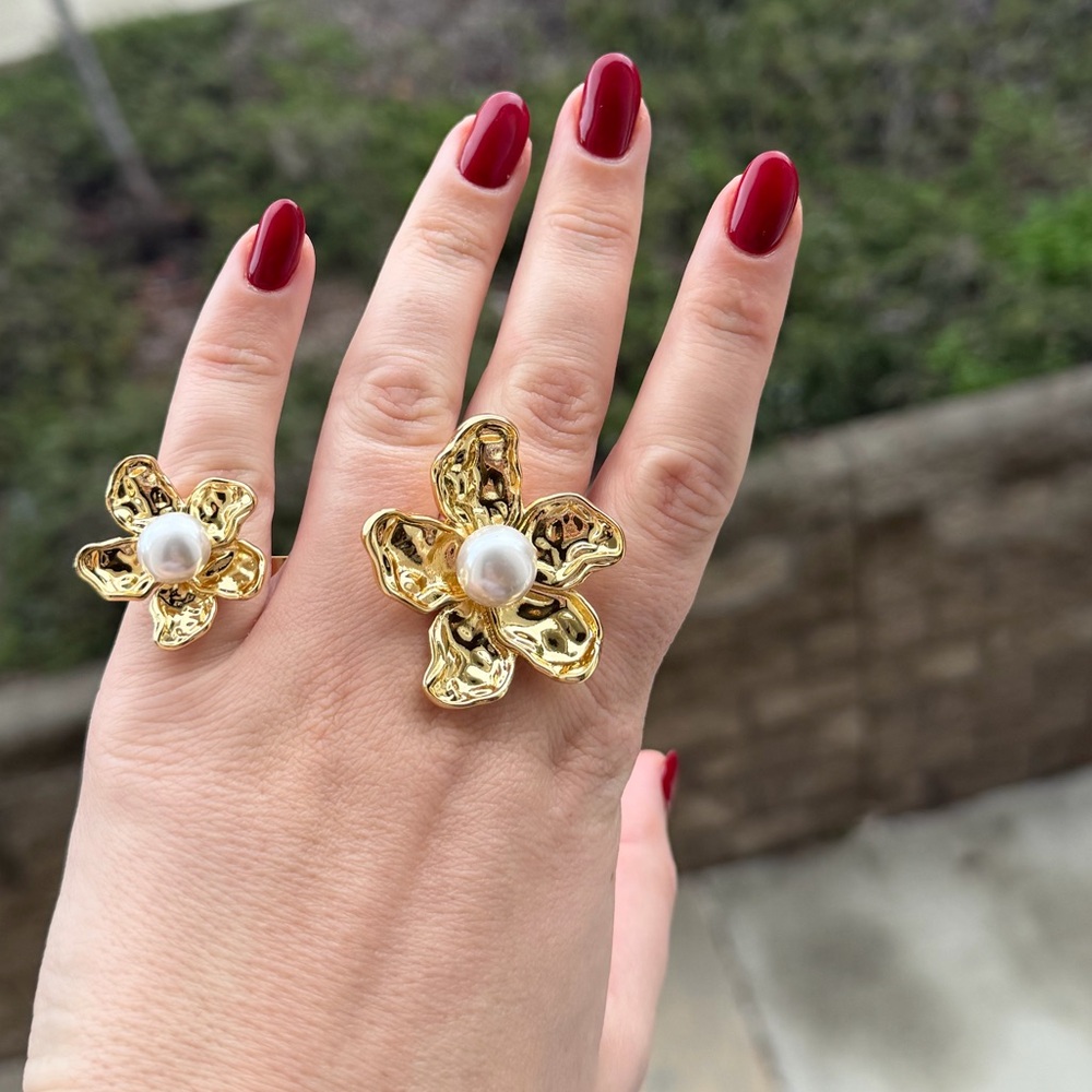 Gold Flower Joint Multi-finger Ring Pearl Design - Picture 5 of 7